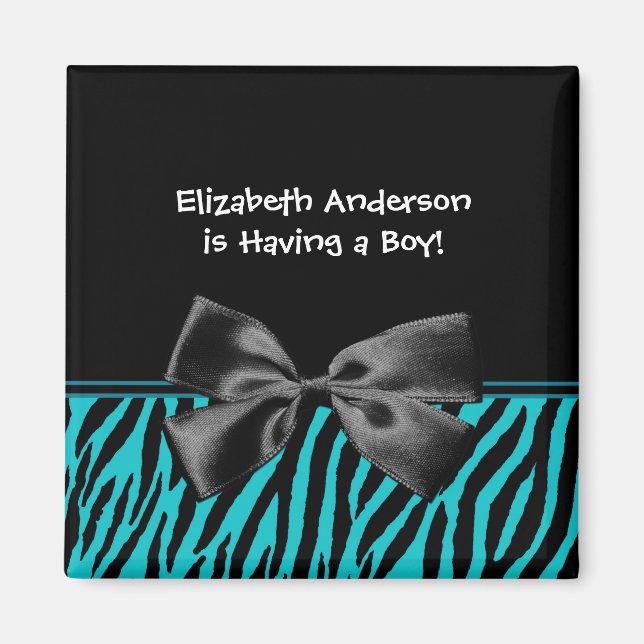 Trendy Teal And Black Zebra Print Boy Baby Shower Magnet (Front)