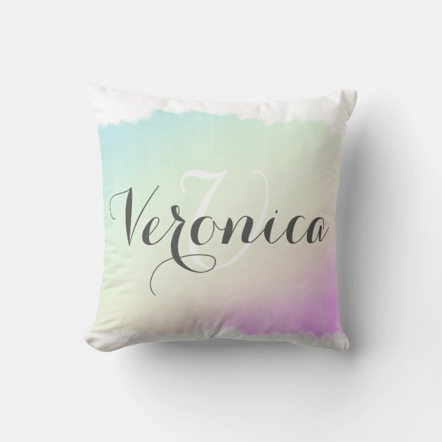 Trendy Teal and Purple Watercolor Splash Cushion (Front)