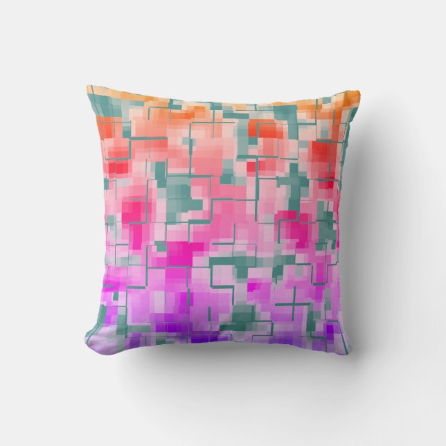 Trendy Teal and Rainbow Abstract Pattern Cushion (Front)