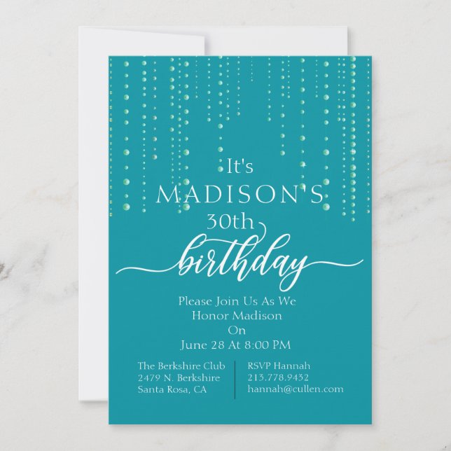 Trendy Teal Beads Birthday Party Invitation (Front)