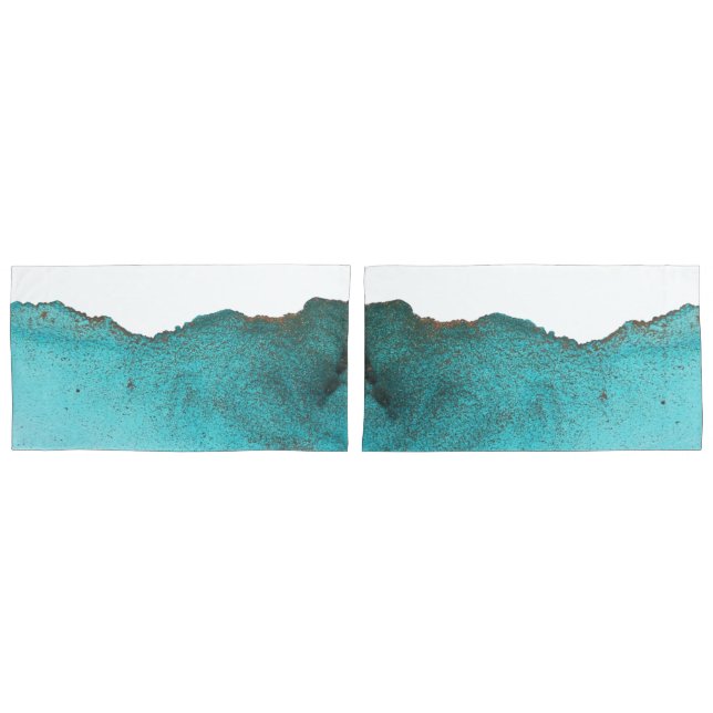 Trendy Teal Black Abstract Art Alcohol Ink Pillowcase (Front-Set)