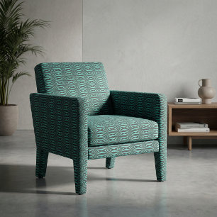 Trendy Teal & Black Op Art Geometric Pattern Fabric