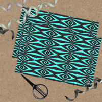 Trendy Teal & Black Op Art Geometric Pattern