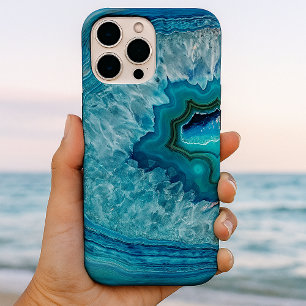 Trendy Teal Blue Aqua Turquoise Geode Rock Pattern iPhone 16 Pro Max Case