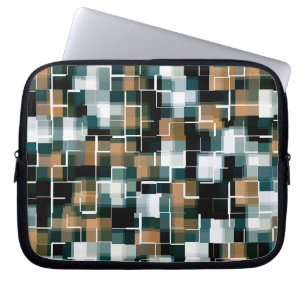 Trendy Teal Brown Black White Plaid Laptop Sleeve