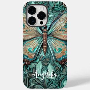Trendy Teal Butterfly Personalised Name Case-Mate iPhone 14 Pro Max Case