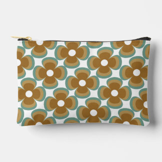 Trendy Teal Caramel Retro Groovy Flowers Seamless Accessory Pouch