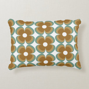Trendy Teal Caramel Retro Groovy Flowers Seamless Decorative Cushion