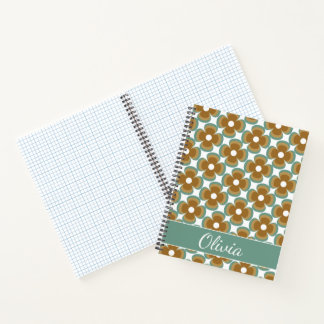 Trendy Teal Caramel Retro Groovy Flowers Seamless Notebook