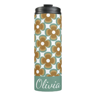 Trendy Teal Caramel Retro Groovy Flowers Seamless Thermal Tumbler