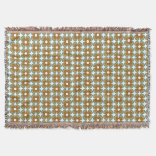 Trendy Teal Caramel Retro Groovy Flowers Seamless Throw Blanket
