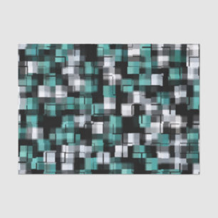 Trendy Teal Green Blue Black White Abstract Plaid Tissue Paper