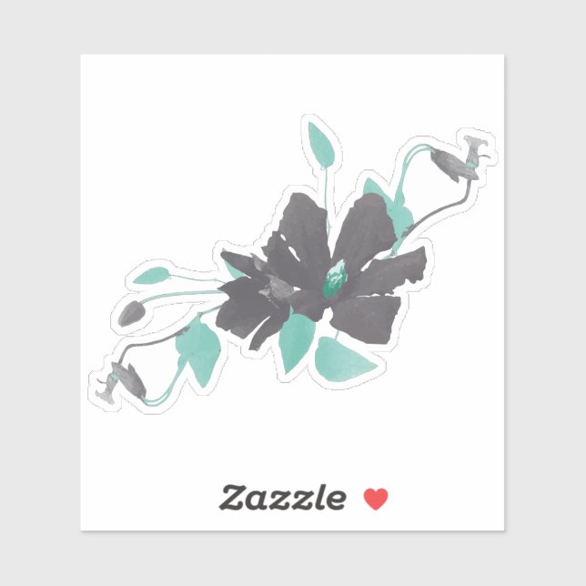 Trendy Teal Grey Watercolor Flowering Vines (Sheet)