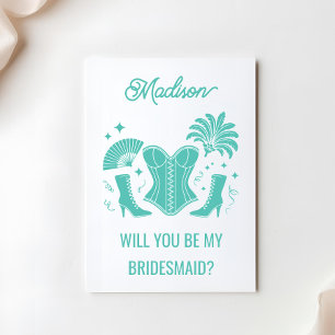 Trendy Teal Las Vegas Showgirl Bridesmaid Proposal Card
