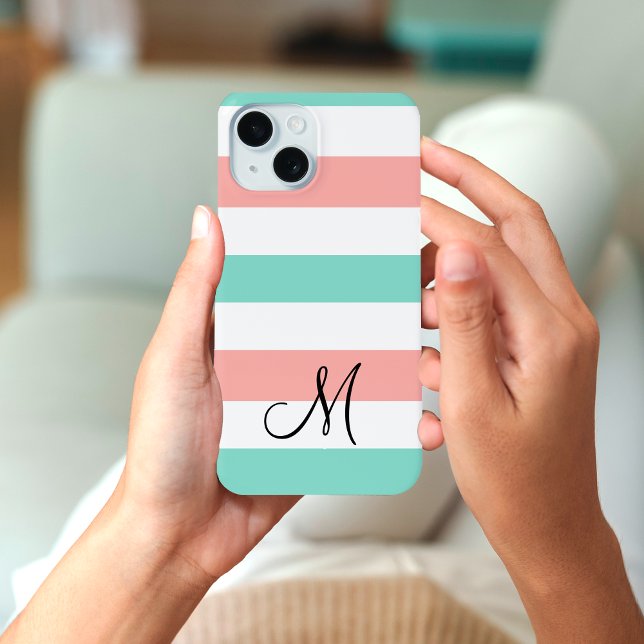 Trendy Teal Monogram Modern Smartphone Case-Mate iPhone Case (Creator Uploaded)
