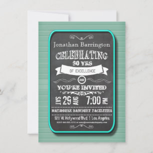 Trendy Teal Neon Chalkboard Birthday Party Invite