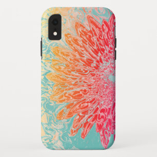 Trendy teal orange and red watercolor Daisy floral iPhone XR Case