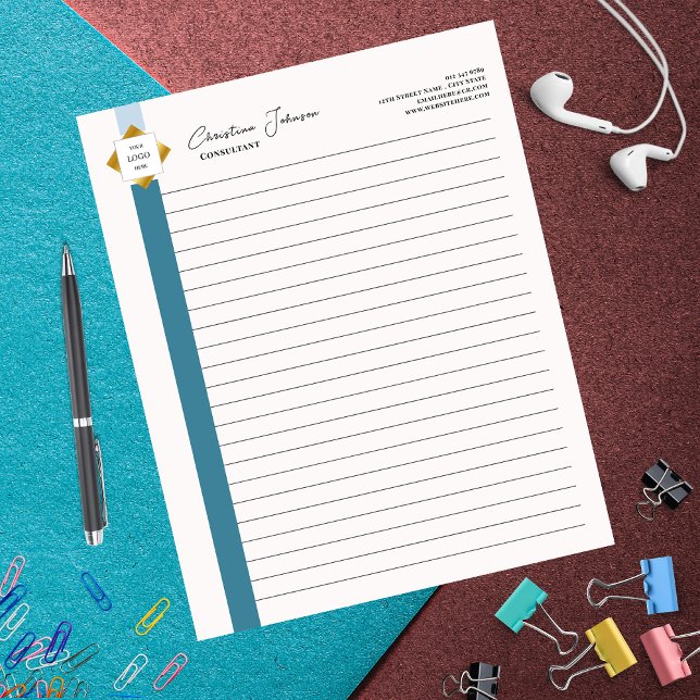 Trendy Teal Stripes Gold Logo Notepad (Creator Uploaded)