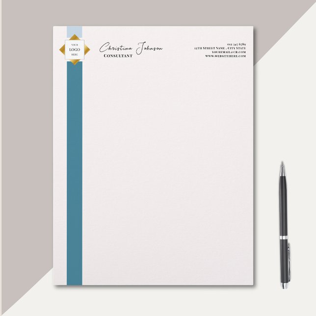 Trendy Teal Stripes Gold Logo Notepad (Creator Uploaded)