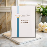 Trendy Teal Stripes Gold Logo Planner<br><div class="desc">This contemporary minimalist design features an elegant white backdrop with captivating  two-colour stripes,  adding  a touch of style. The logo is beautifully accented with golden borders adds a touch of elegance.
Easily personalised by adding your logo and business details.</div>