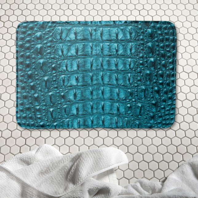 trendy teal turquoise aqua blue alligator print bath mat (trendy teal turquoise aqua blue alligator print bath mat)