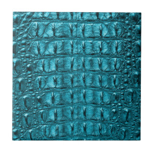 trendy teal turquoise aqua blue alligator print ceramic tile