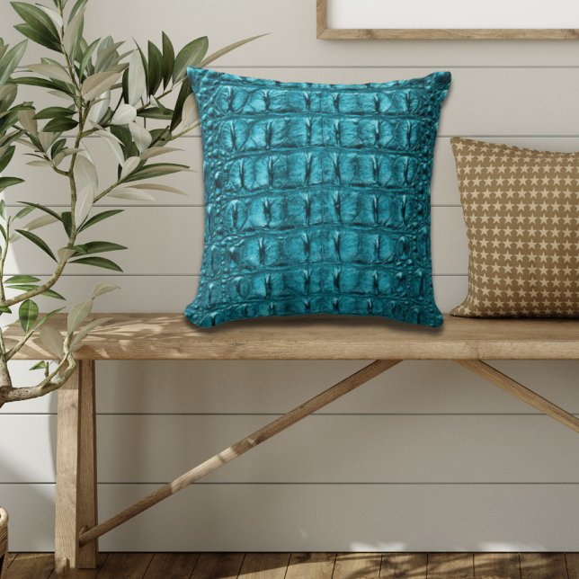 trendy teal turquoise aqua blue alligator print cushion (Creator Uploaded)