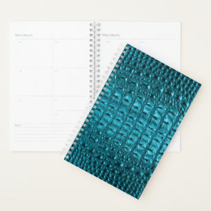 trendy teal turquoise aqua blue alligator print planner