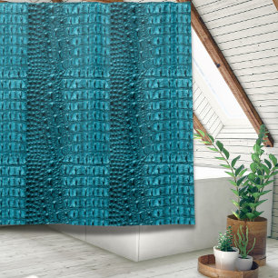 trendy teal turquoise aqua blue alligator print shower curtain