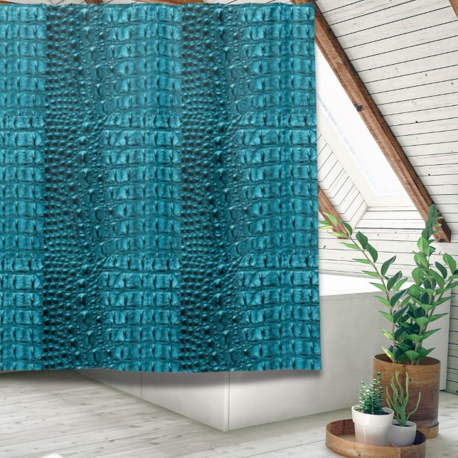 trendy teal turquoise aqua blue alligator print shower curtain (trendy teal turquoise aqua blue alligator print shower curtain)