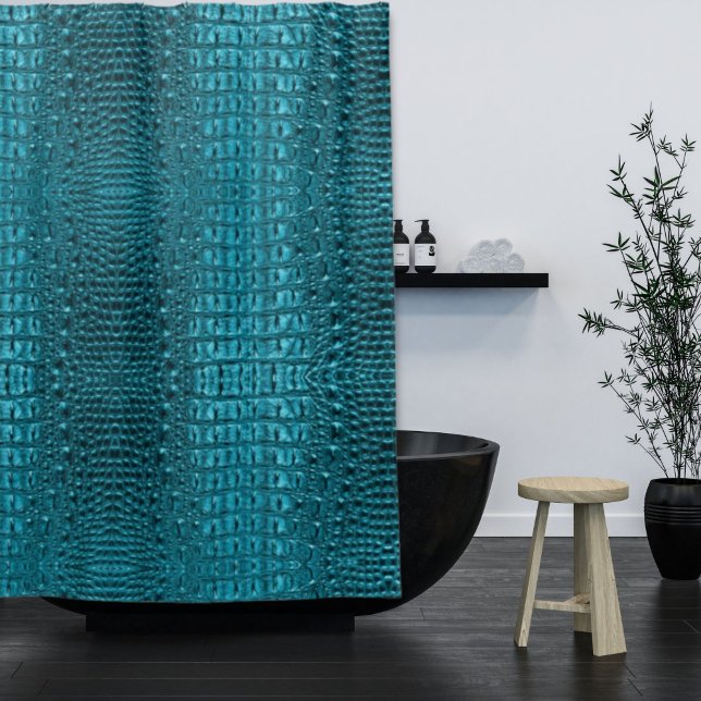 trendy teal turquoise aqua blue alligator print shower curtain (trendy teal turquoise aqua blue alligator print shower curtain)