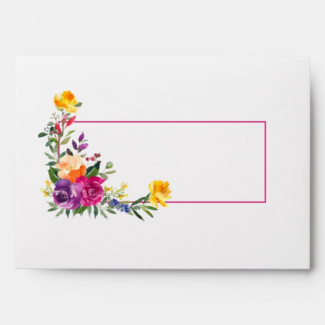 Trendy Technicolor Boho Floral Wedding Envelope (Front)