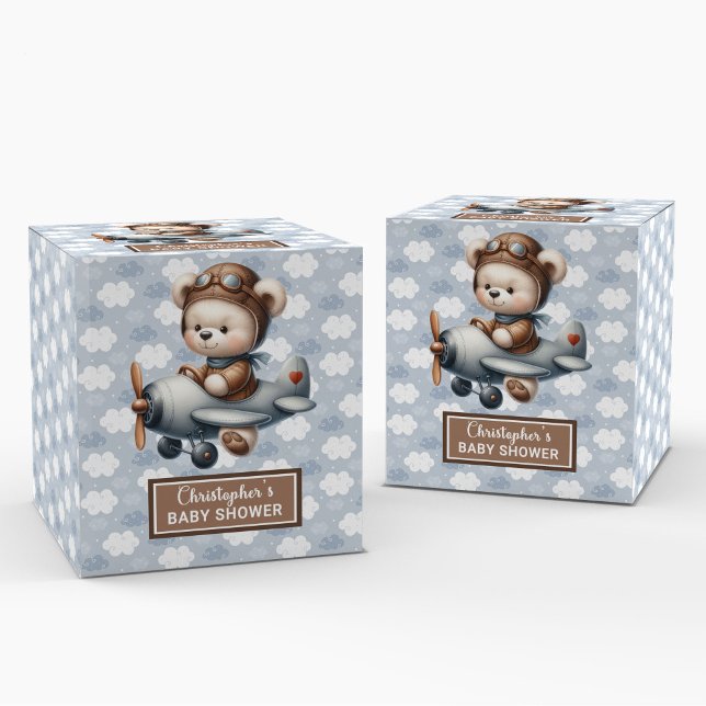 Trendy Teddy Bear Pilot Boy Baby Favour Box (Trendy Teddy Bear Pilot Boy Baby Favor Box)
