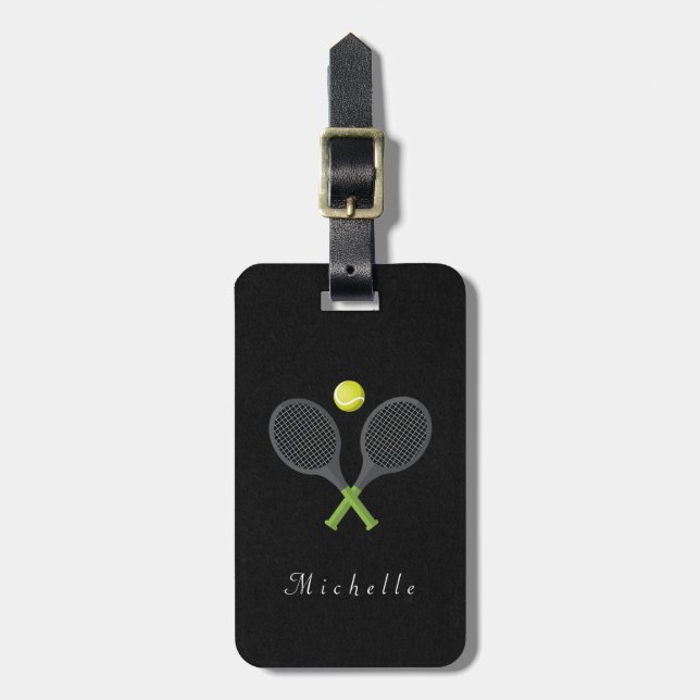 Trendy Tennis Racquet and Ball Personalised   Luggage Tag (Front Vertical)