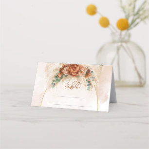 Trendy Terracotta and burgundy flowers greenery Place Card