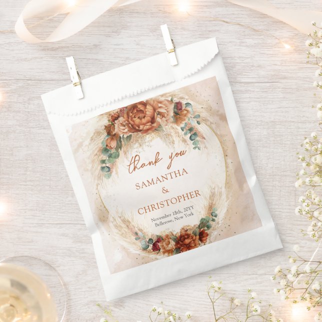 Trendy Terracotta burgundy flowers greenery pampas Favour Bag (Clipped)