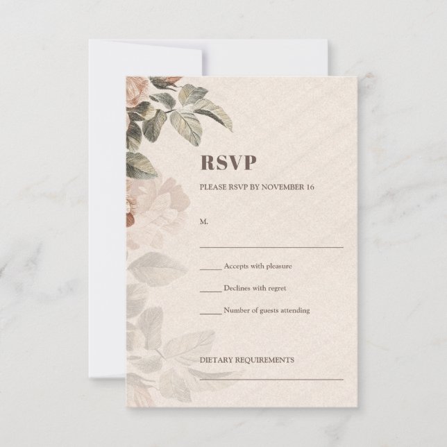Trendy Terracotta flowers greenery foliage RSVP Card (Front)