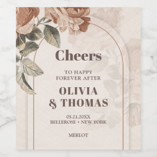 Trendy Terracotta flowers sage brown hues arch Wine Label