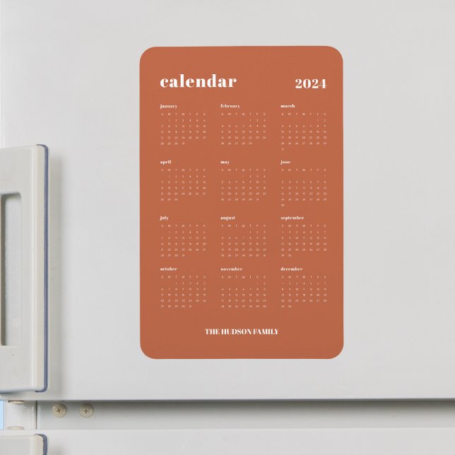 Trendy Terracotta Full Year 2024 Calendar Magnet (Creator Uploaded)