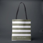 Trendy Terrarium Moss Green Stripe Pattern Tote Bag<br><div class="desc">Trendy terrarium moss green and white stripe pattern,  tote bag. Personalise with name and bridal party title.</div>