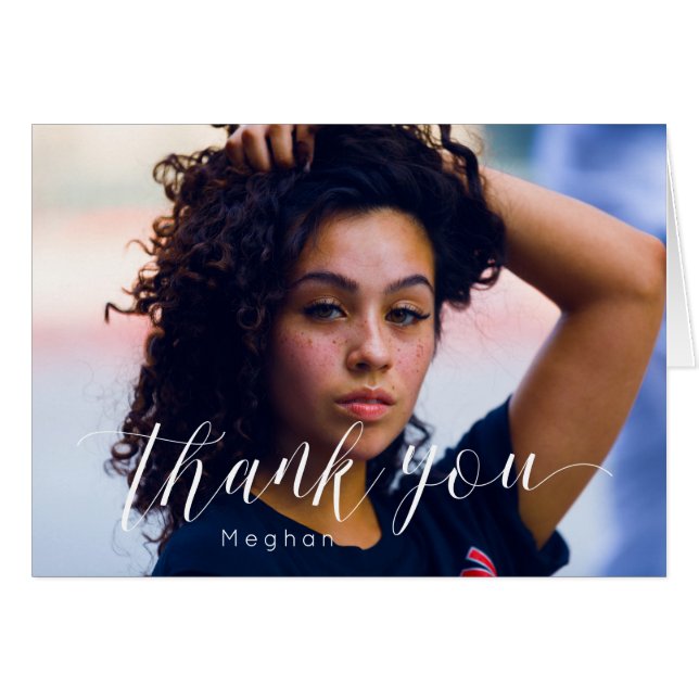 Trendy Thank You -Calligraphy Script Custom Photo (Front Horizontal)