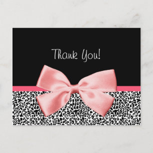 Trendy Thank You Leopard Print With Pink Ribbon Postcard