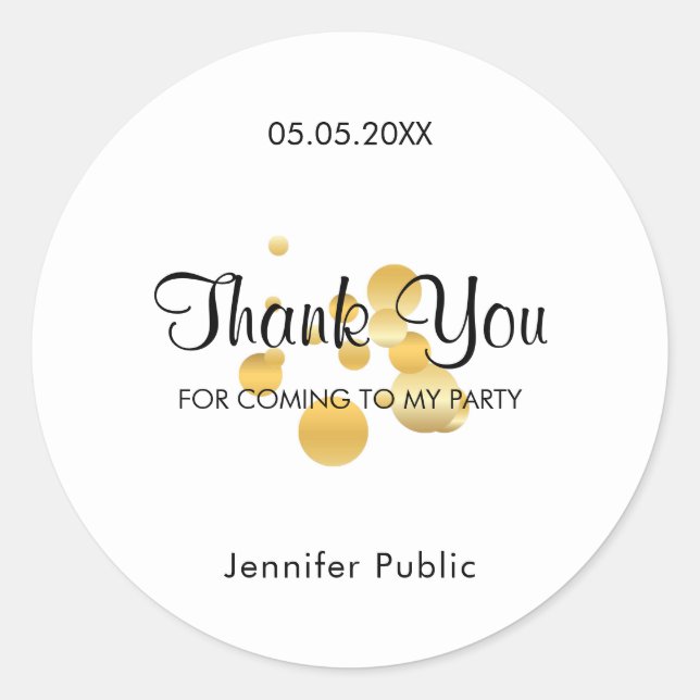 Trendy Thank You Script Gold Confetti Template Classic Round Sticker (Front)