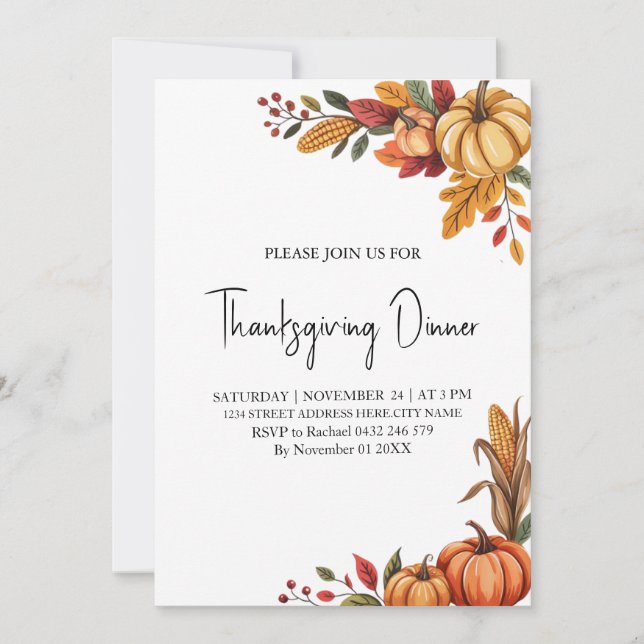 Trendy Thanksgiving Dinner Pumpkin          Invitation (Front)