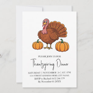 Trendy Thanksgiving Dinner Turkey Pumpkin Invitation