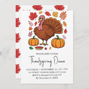 Trendy Thanksgiving Dinner Turkey Pumpkin          Invitation