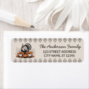 Trendy Thanksgiving Turkey Pumpkin Return Address  Label