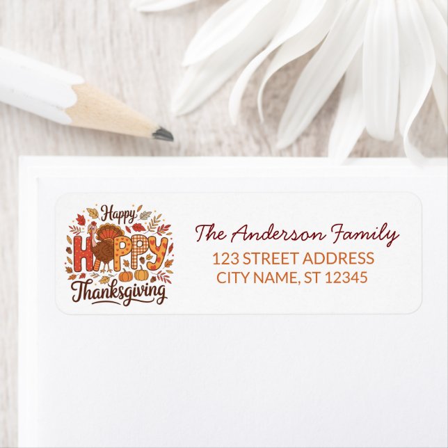 Trendy Thanksgiving Turkey Pumpkin Return Address  Label (Insitu)
