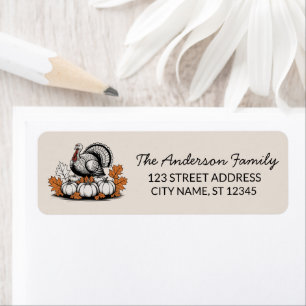 Trendy Thanksgiving Turkey Pumpkin Return Address Label