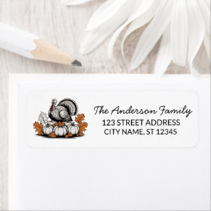 Trendy Thanksgiving Turkey Pumpkin Return Address  Label